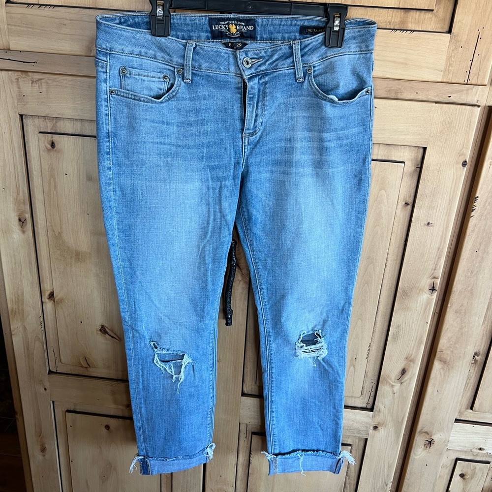 Lucky Brand Lolita Destructed Skinny 8 or 29 ankle jeans distressed light wash
